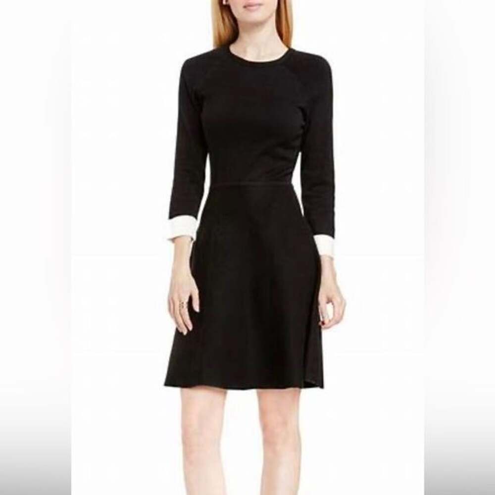Vince Camuto Black And White Trim Fit And Flare Knit Sweater Dress Size XL